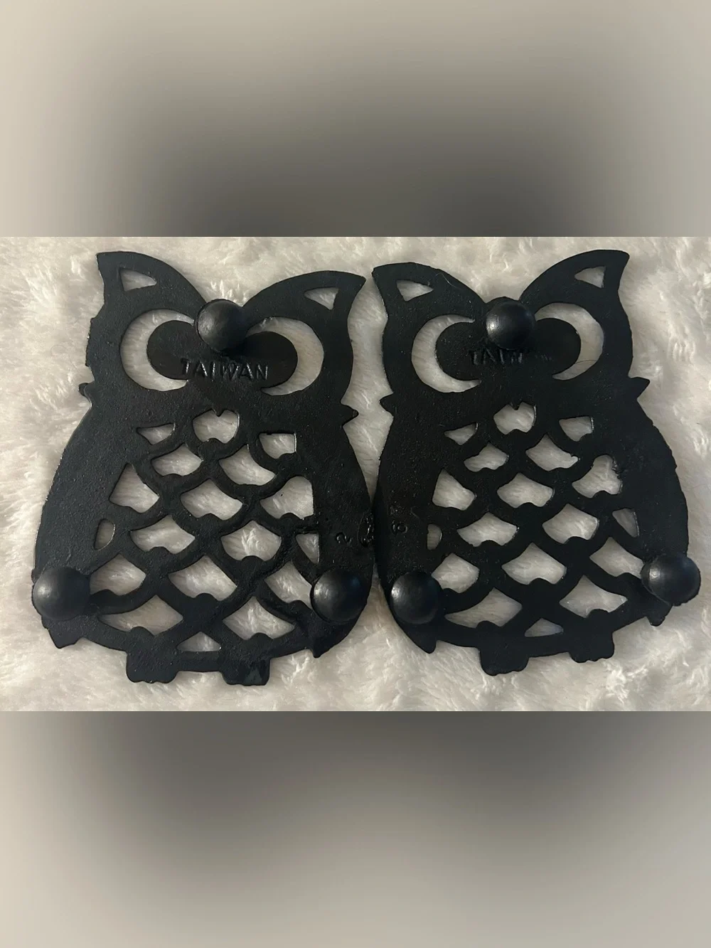 Vintage Cast Iron Owl Trivets - Set of 4